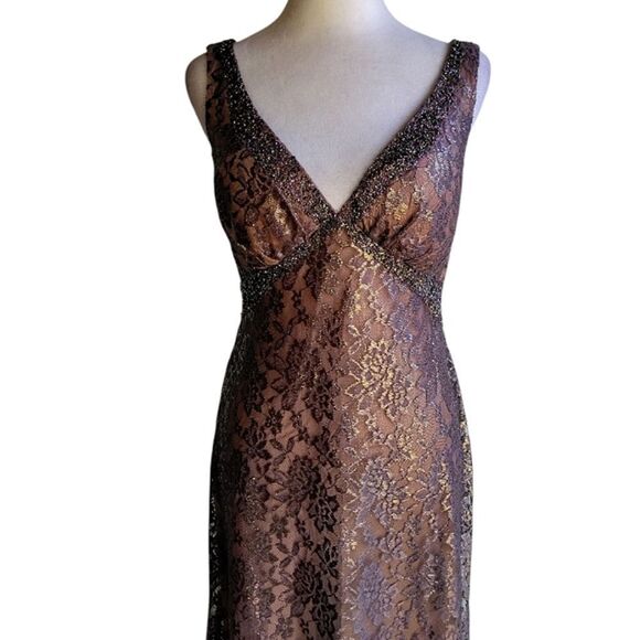 Vintage Y2K Nikki Kiki Livas Deep Mauve Lace Beaded Neckline Babydoll Gown Sz 6 - Picture 5 of 8